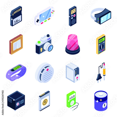
Pack of Electronics Equipment Isometric Icons 
