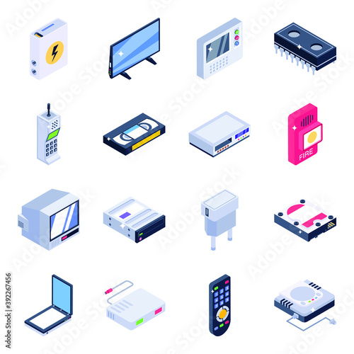 
Pack of Electronics Equipment Isometric Icons 
