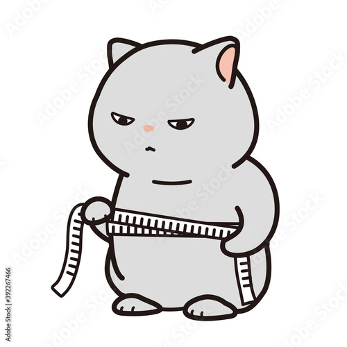 メジャーでウエストを測る猫