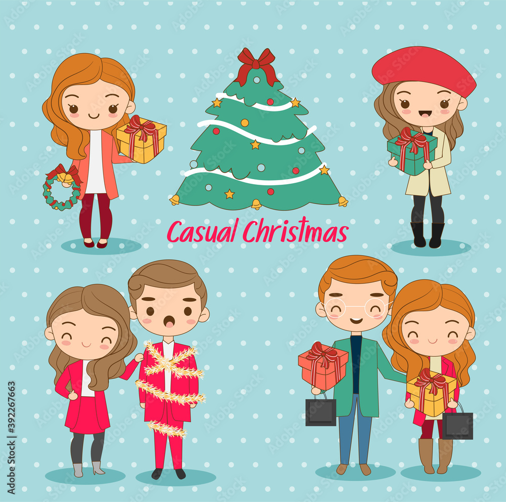 Fototapeta premium cute boy and girl in casual dress for christmas holiday