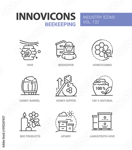 Beekeeping - modern colorful line design style icons