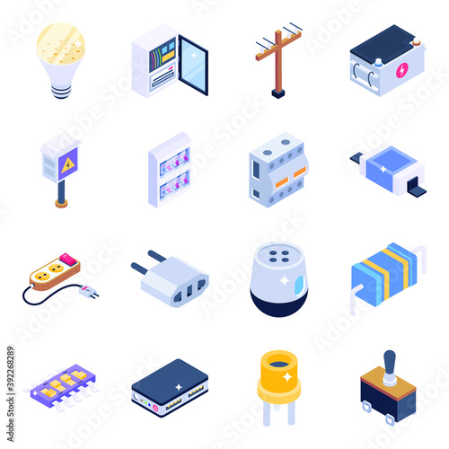 
Pack of Electronics Equipment Isometric Icons 
