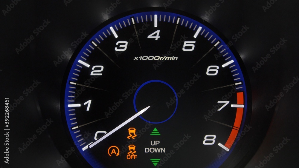 Tachometer Gauge of Starting and Stopping Car Close Up Tachometer Gauge of Starting and Stopping Car Close Up