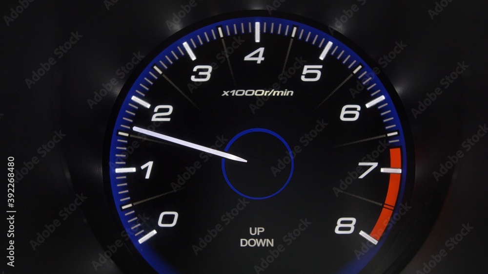 Tachometer Gauge of Starting and Stopping Car Close Up Tachometer Gauge of Starting and Stopping Car Close Up