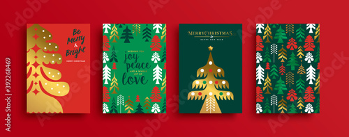 Christmas New Year gold scandinavian pine tree set