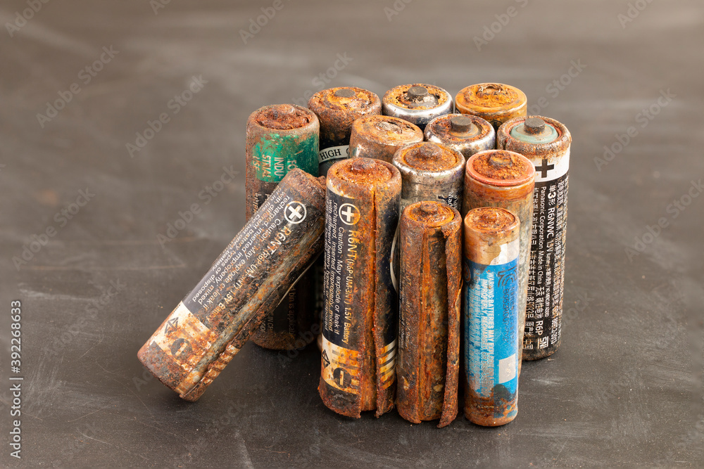 Rust, Old battery 1.5 V leak isolated -Hazardous waste concept, on white  isolated background Black. Stock Photo | Adobe Stock