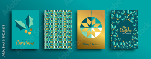 Christmas New Year gold holly pattern card set