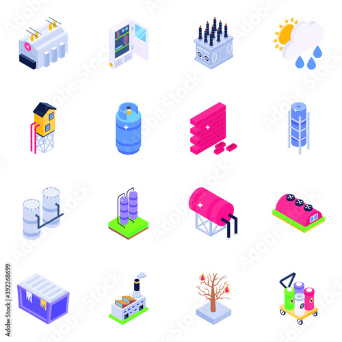 
Ecology Isometric Icons Vectors Pack 
