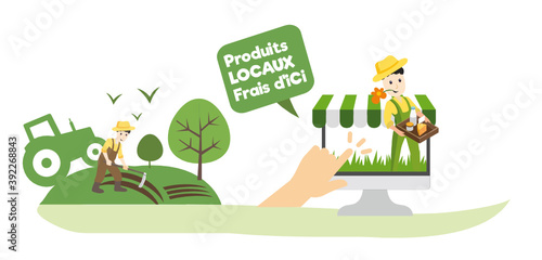 Acheter local, bio, concept illustration, produits locaux, circuit court