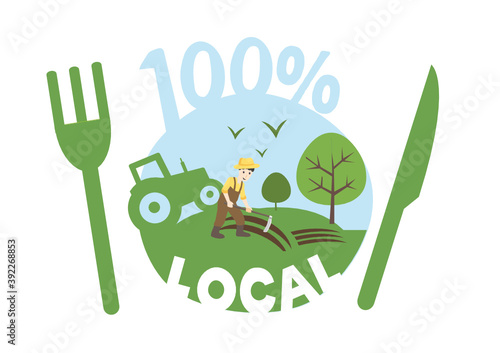 Acheter local, bio, concept illustration, produits locaux, circuit court