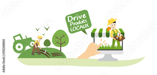 Acheter local, bio, concept illustration, produits locaux, circuit court