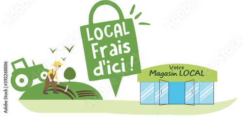 Acheter local, bio, concept illustration, produits locaux, circuit court