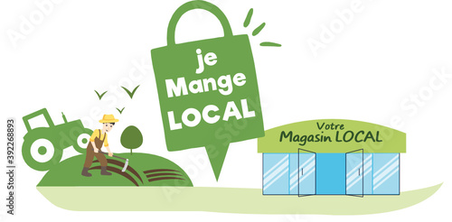 Acheter local, bio, concept illustration, produits locaux, circuit court