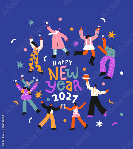 New Year 2021 fun people party cartoon card