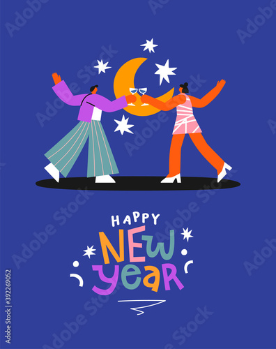 Happy New Year people celebration toast card