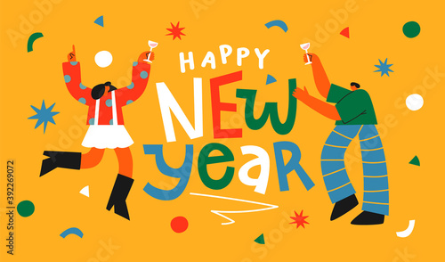 Happy New Year celebration toast party drink card