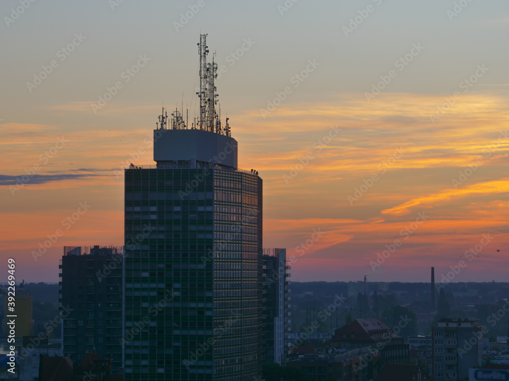High Rise Office Buildings Cityscape in Gdansk at Sunrise