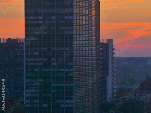 High Rise Office Buildings Cityscape in Gdansk at Sunrise