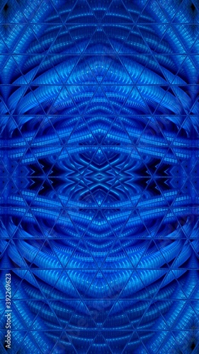 royal blue pvc plastic hose background transformed by reflection to unique abstract patterns and designs of a modern art style