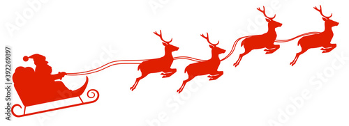 Leinwand Poster silhouette of Santa Claus in sleigh pulled by reindeer vector illustration