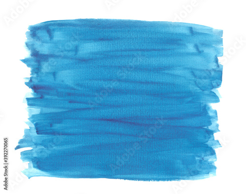 Watercolor abstrsct blue background. Hand drawn turquoise blue sweeping brush strokes.