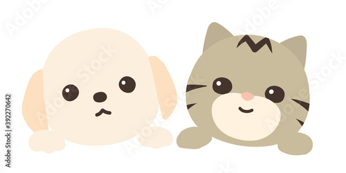 犬と猫　顔と手　べくターイラスト　背景白