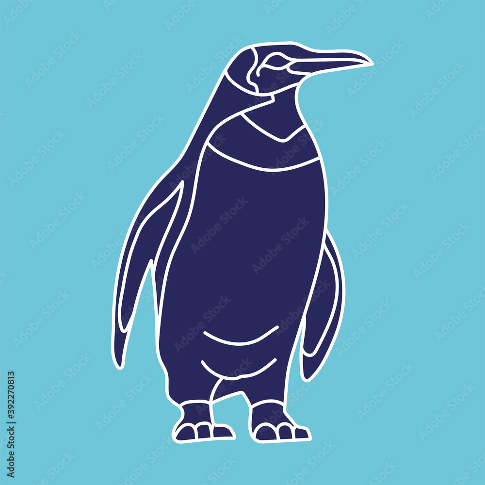 Fototapeta premium The dark blue penguin silhouette on a blue background. 