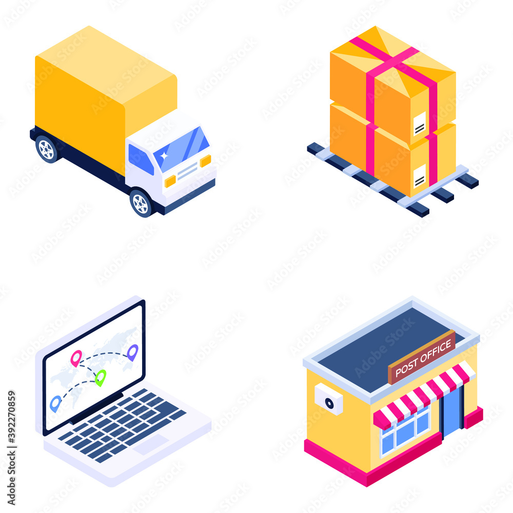 
Cargo and Postal Service Isometric Icons

