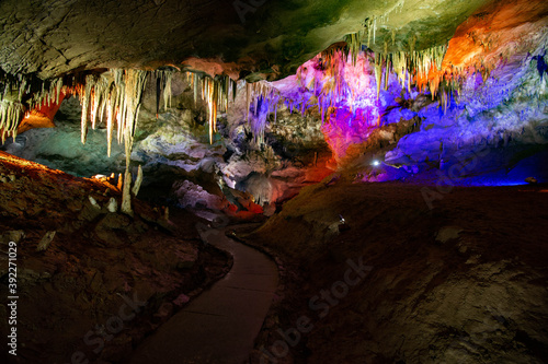 illuminated cave in different colors