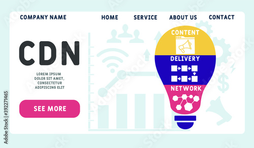 Vector website design template . CDN - Content Delivery Network acronym, business concept. illustration for website banner, marketing materials, business presentation, online advertising.