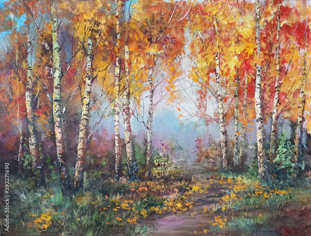 Landscape. Autumn forest. Painting