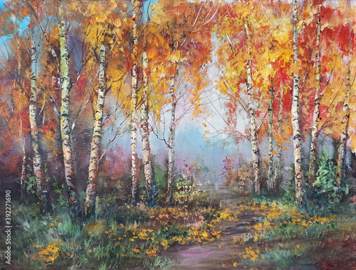 Landscape. Autumn forest. Painting