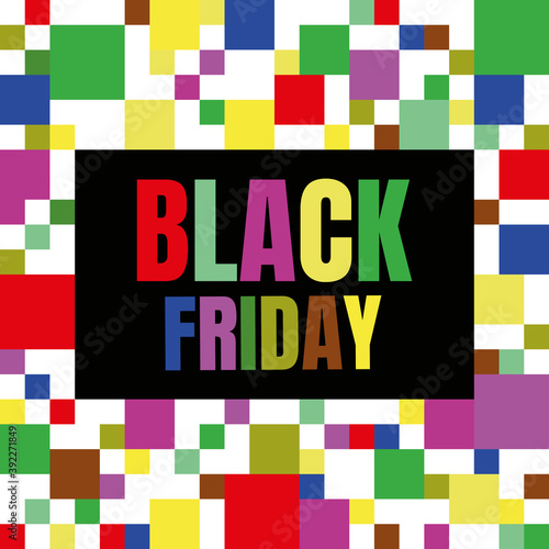 Black Friday sale banner with colorful square.