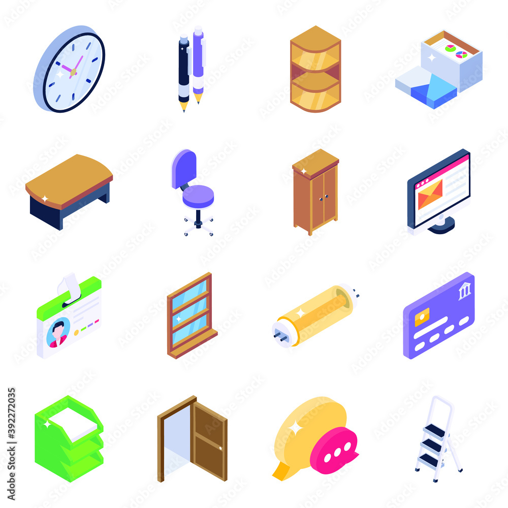 Office Equipment Isometric Icons Pack Office Equipment Isometric Icons Pack