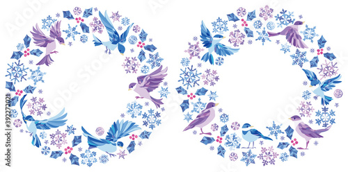 冬　雪の結晶　小鳥フレームセット