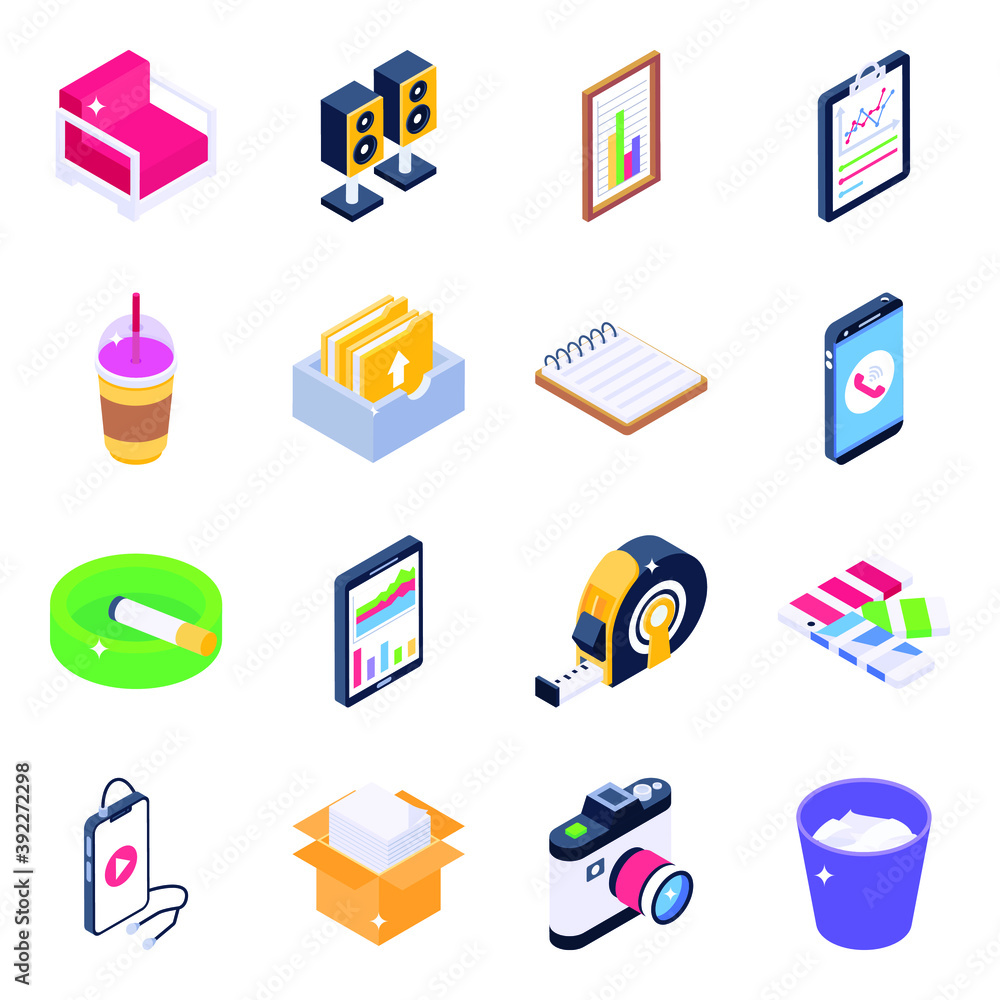 Office Equipment Isometric Icons Pack Office Equipment Isometric Icons Pack
