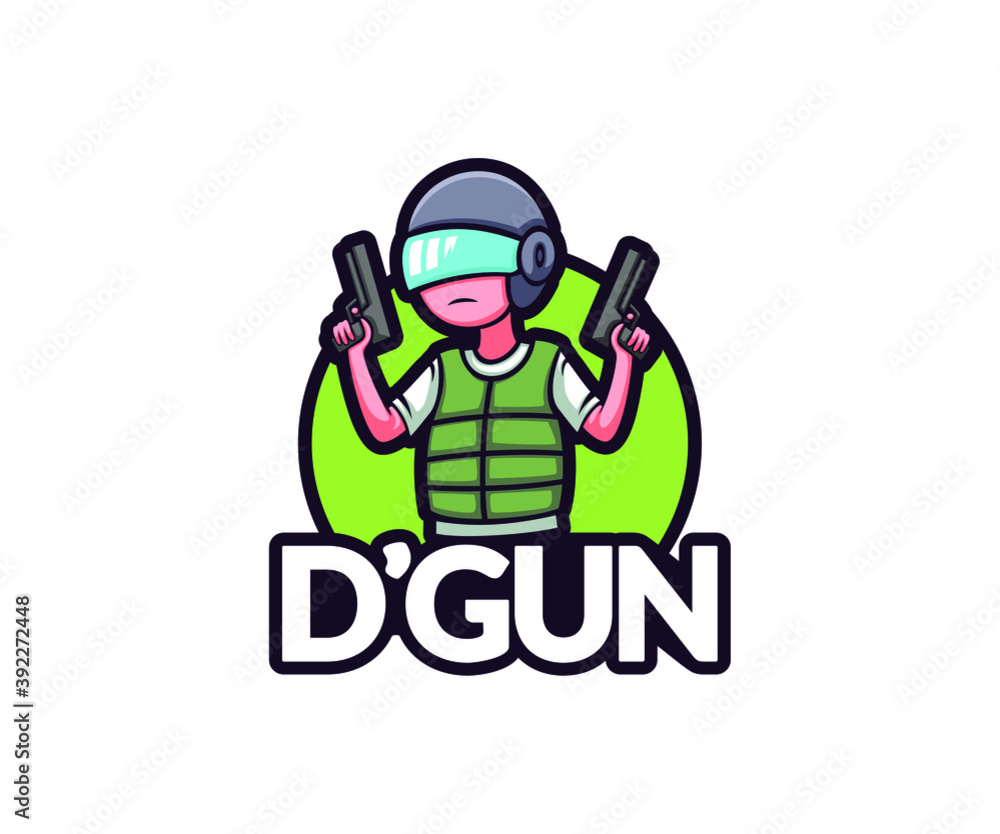 Soldier gun cartoon logo vector design illustration