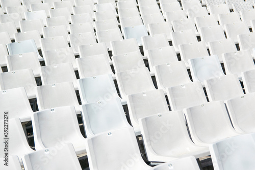 Empty seats due cororavirus pandemics. Social distancing concept.