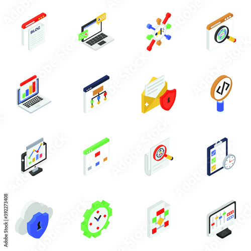 Pack of Seo Marketing Isometric Icons

