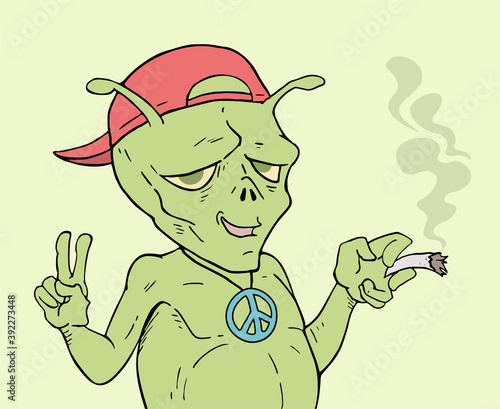 Design of funny alien pacifist draw