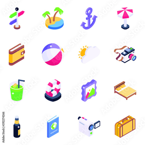 
Travel Icons in Modern Isometric Style 
