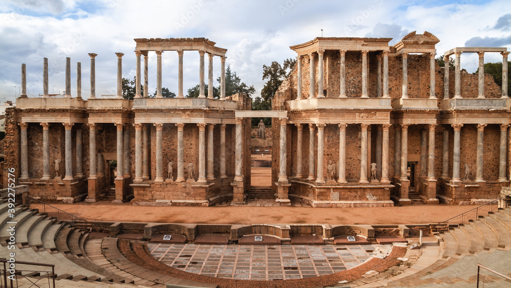 Roman Theater of Mérida , Spain . Roman historical monument view 2020