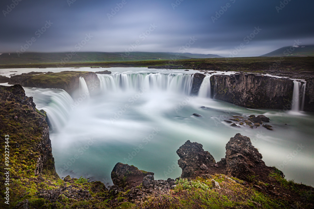Long Exposure Image Of The Mighty Godafoss Waterfall In Iceland