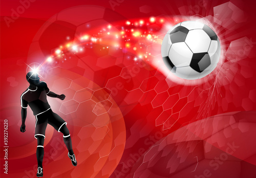 A soccer football player silhouette abstract red background