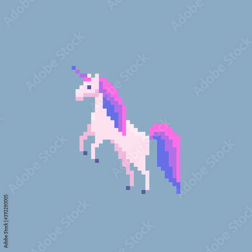 Pixel art unicorn sign. Cute horse icon.