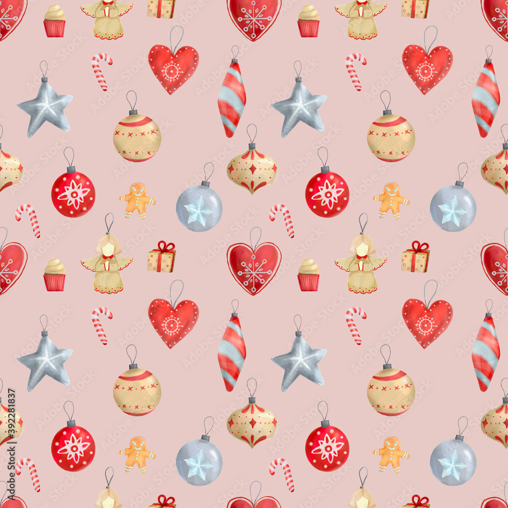 Christmas tree toy, candy seamless pattern. cute cartoon illustration Christmas tree toy, candy seamless pattern. cute cartoon illustration