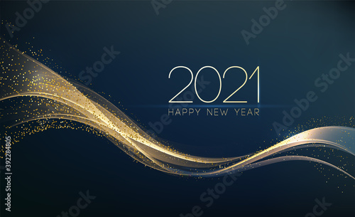 2021 New Year Abstract shiny color gold wave design element