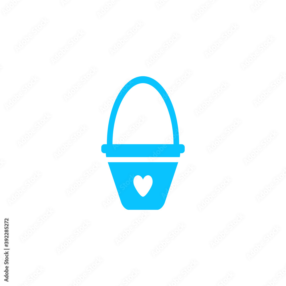 Baby bucket with hearth icon flat. Baby bucket with hearth icon flat.