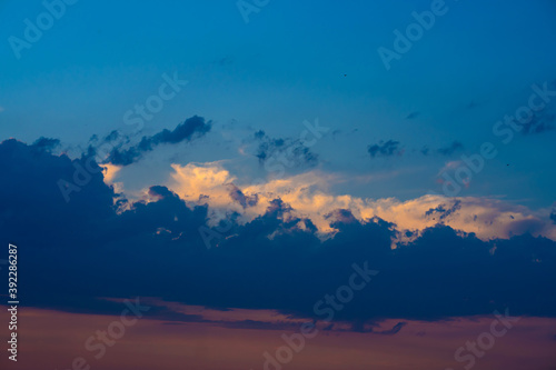 Heavy cloudy sky at sunset. A landscape of beautiful nature