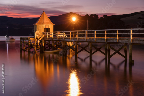 Daly's Wharf, historic jetty, Akaroa Harbour, Banks Peninsula, Canterbury, South Island, New Zealand, Pacific photo